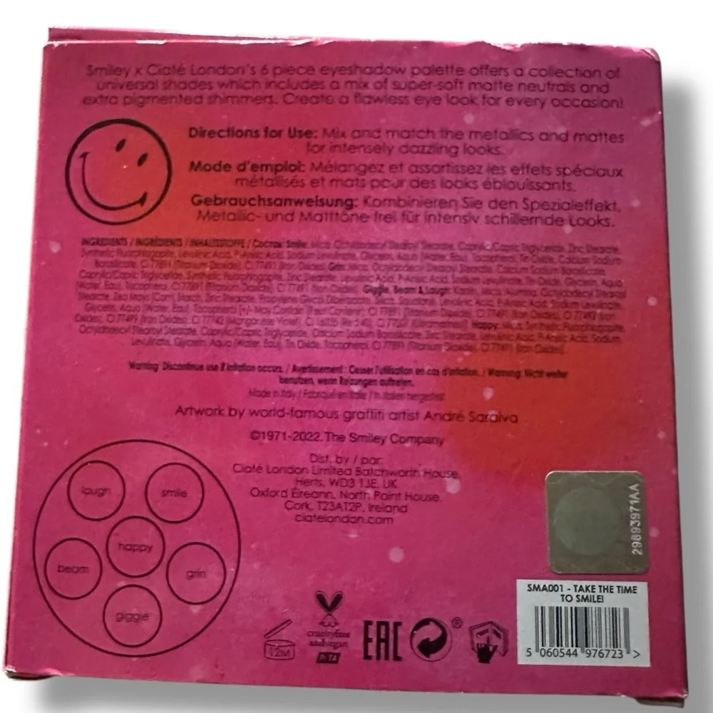 Ciaté London x Smiley 50 Limited Edition Eyeshadow Palette NIB Collectible 6 Pan